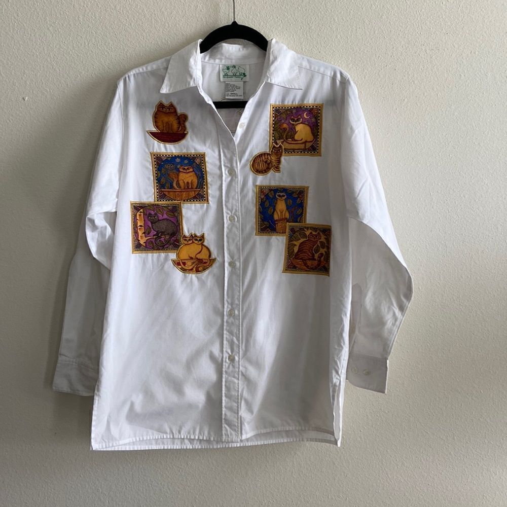 The Quacker Factory Shirt button down Cat lovers white Sz Small never used